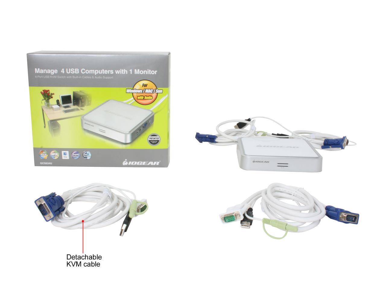 IOGEAR GCS634U MiniView USB KVM Switch with audio and cables