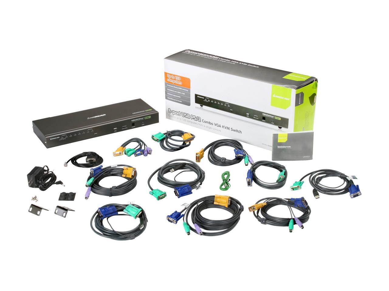 IOGEAR GCS1808KIT 8-Port USB PS/2 Combo VGA KVM Switch with Cables