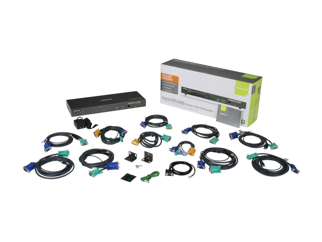 IOGEAR GCS1808KITU 8-Port USB PS/2 Combo VGA KVM Switch with USB KVM Cables