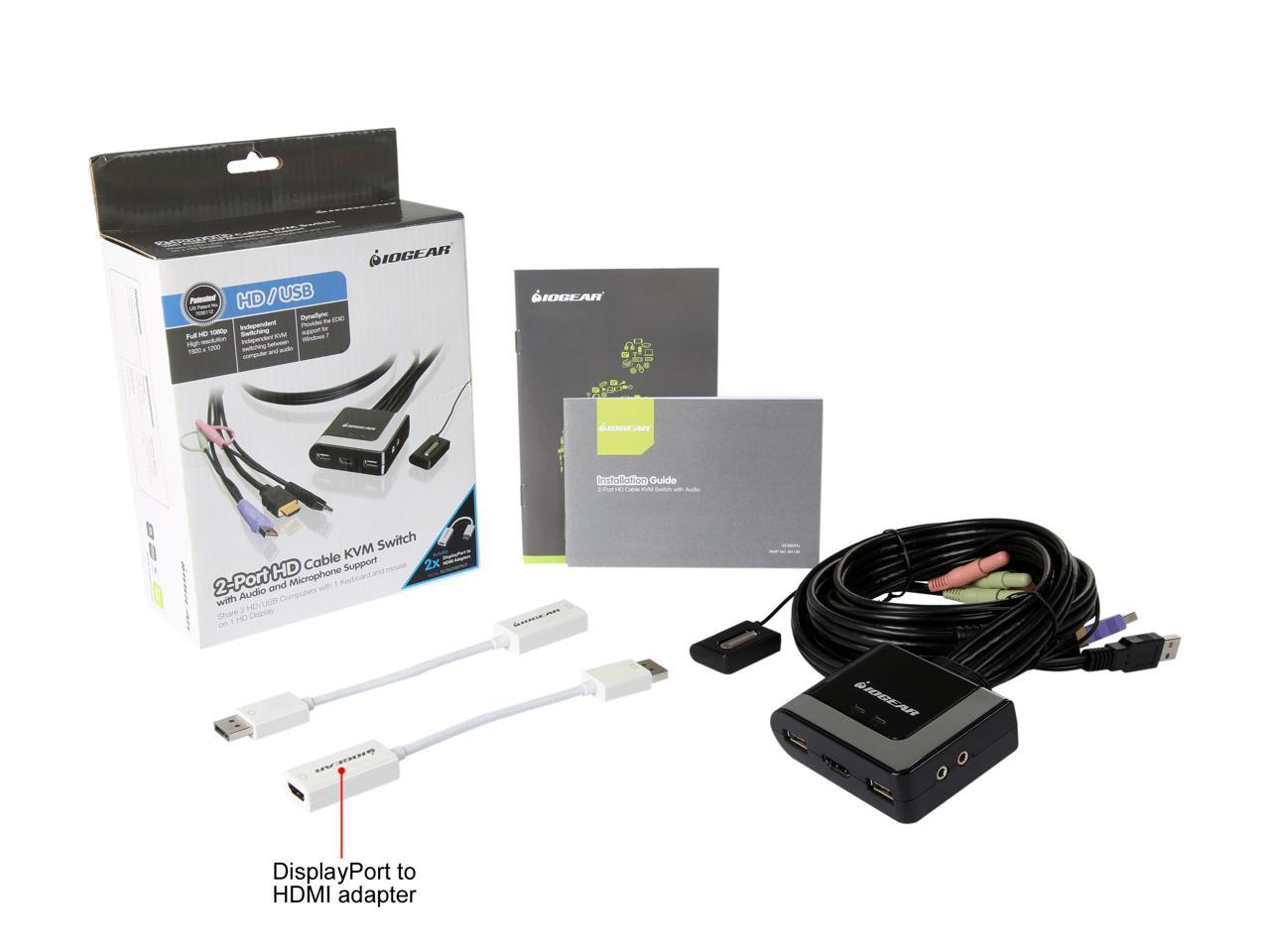 IOGEAR GCS62HDPKIT 2-Port HDMI and DisplayPort Cable KVM Kit with Audio