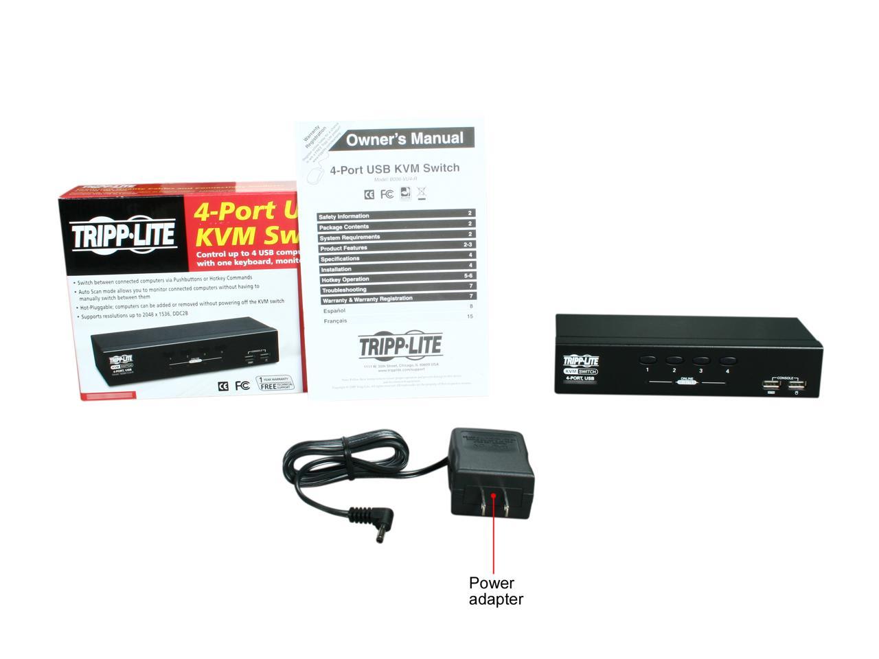 Tripp Lite 4-Port Desktop KVM Switch, USB, VGA HD15 (B006-VU4-R)