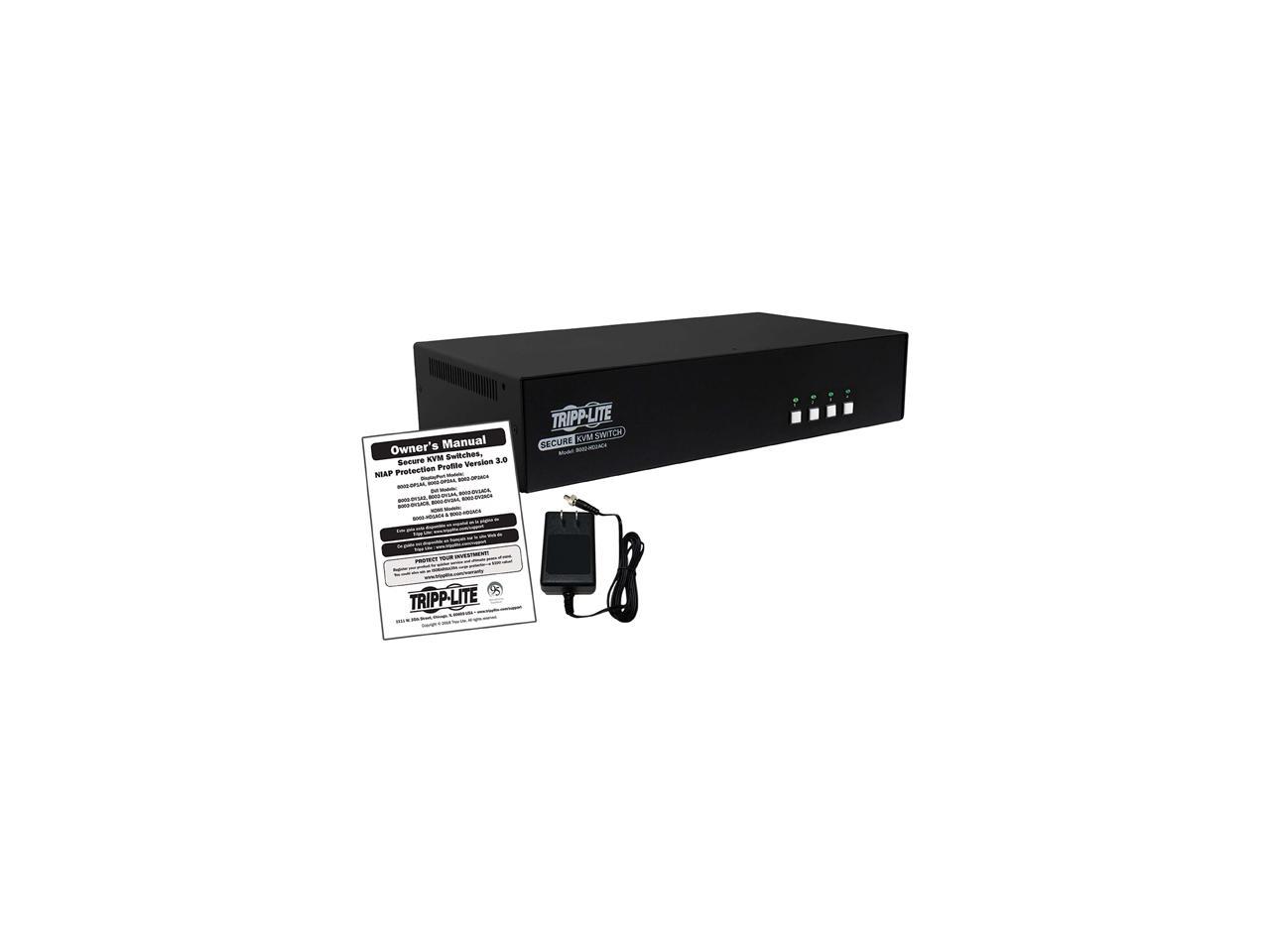 Tripp Lite 4 Port Secure KVM Switch, HDMI to DisplayPort, Dual Monitor, K, NIAP PP3.0 Certified, Audio, Common Access Card, TAA-Compliant (B002-HD2AC4)