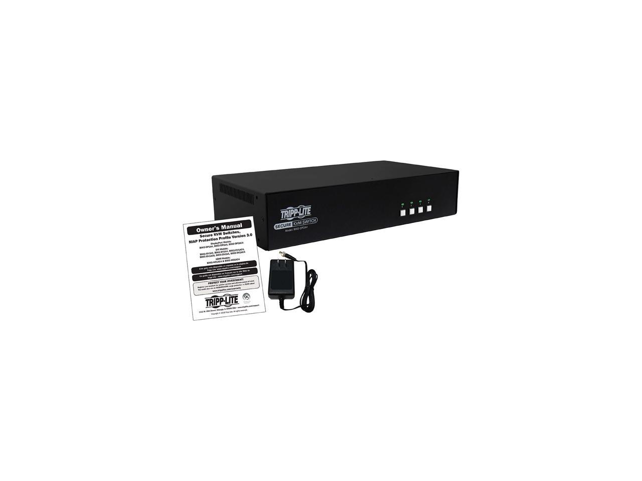 Tripp Lite Secure 4 Port KVM Switch, DisplayPort to DisplayPort, Dual Monitor, 4K, NIAP PP3.0 Certified, Audio, TAA-Compliant (B002-DP2A4)