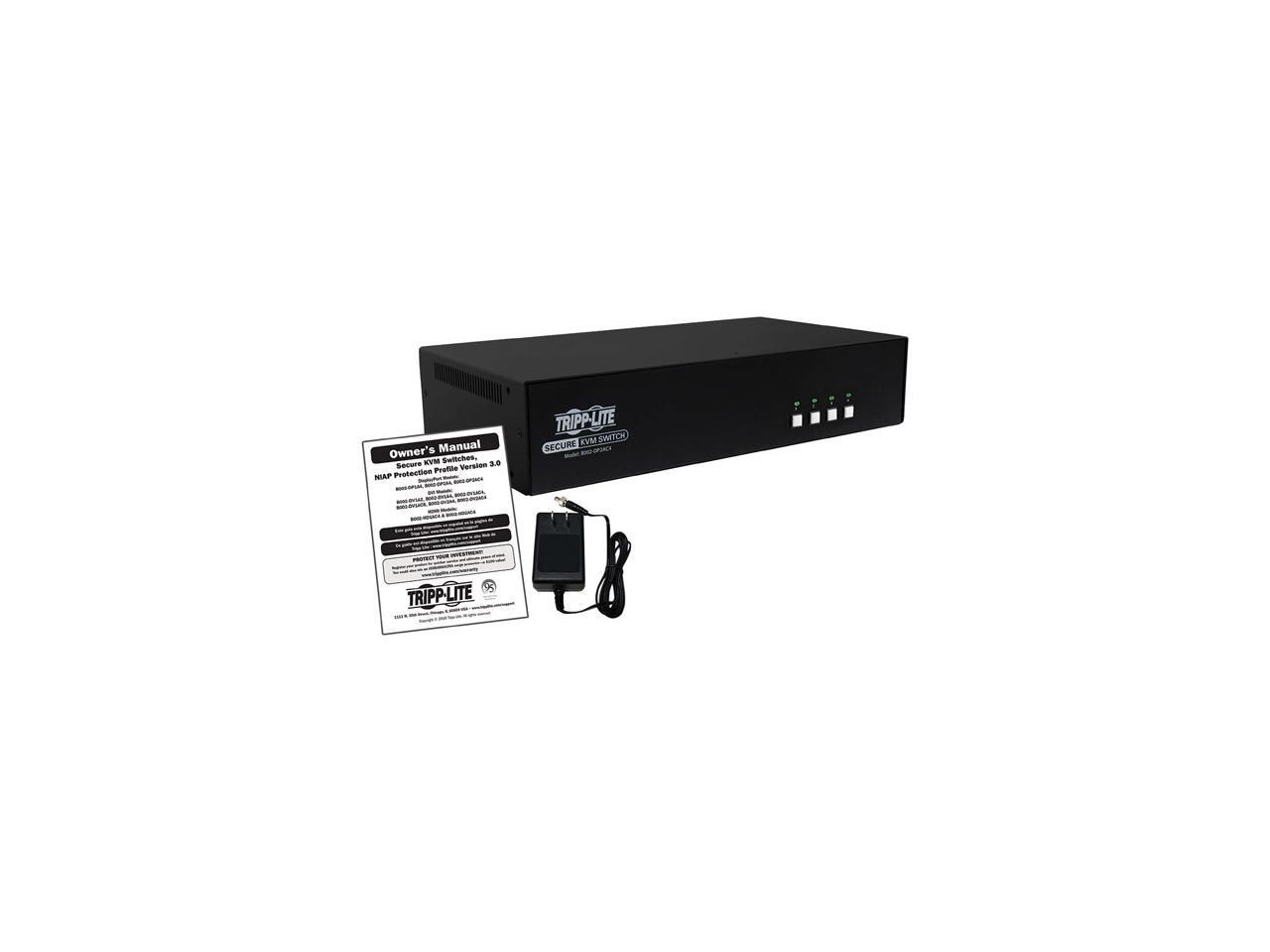 Tripp Lite Secure 4 Port KVM Switch, DisplayPort to DisplayPort, Dual Monitor, 4K, NIAP PP3.0, Audio, Common Access Card, TAA-Compliant (B002-DP2AC4)