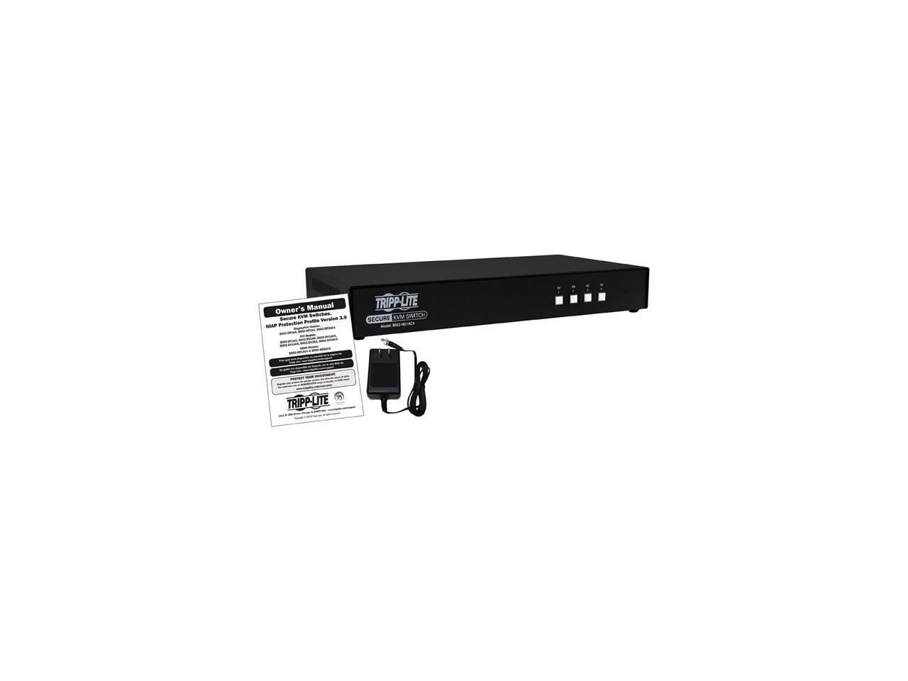 Tripp Lite 4 Port Secure KVM Switch, HDMI to DisplayPort, Single Monitor, 4K, NIAP PP3.0 Certified, Audio, Common Access Card, TAA-Compliant (B002-HD1AC4)