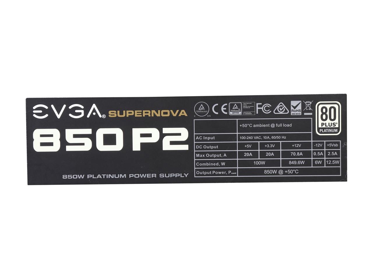 EVGA SuperNOVA 850 P2 220-P2-0850-X1 80+ PLATINUM 850W Fully Modular EVGA ECO Mode Includes FREE Power On Self Tester Power Supply