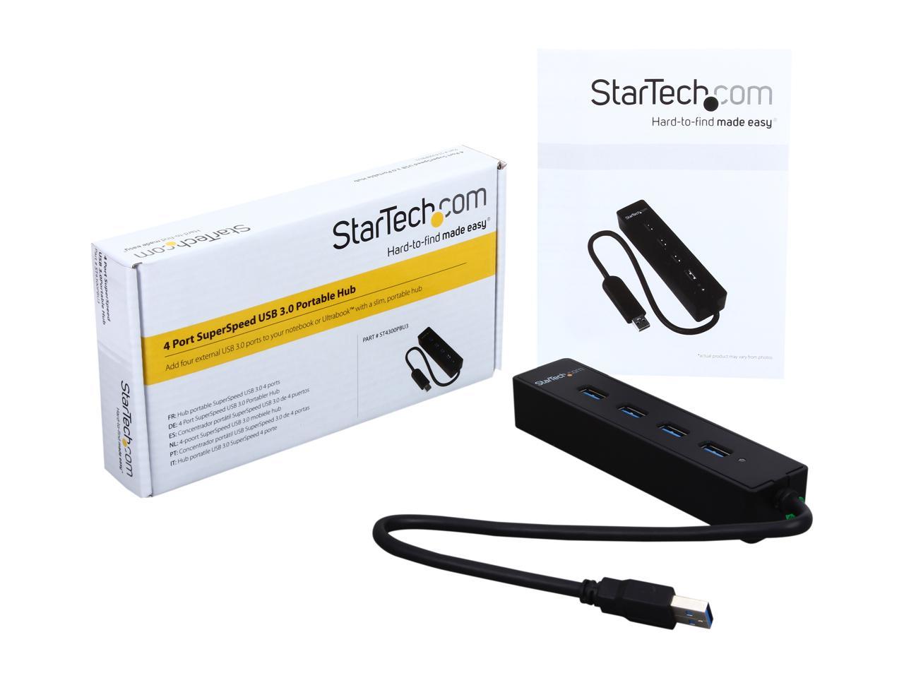 StarTech.com ST4300PBU3 4 Port USB 3.0 Hub - Built-in Cable - SuperSpeed - Black - USB Splitter - USB Port Expander - USB 3 Hub