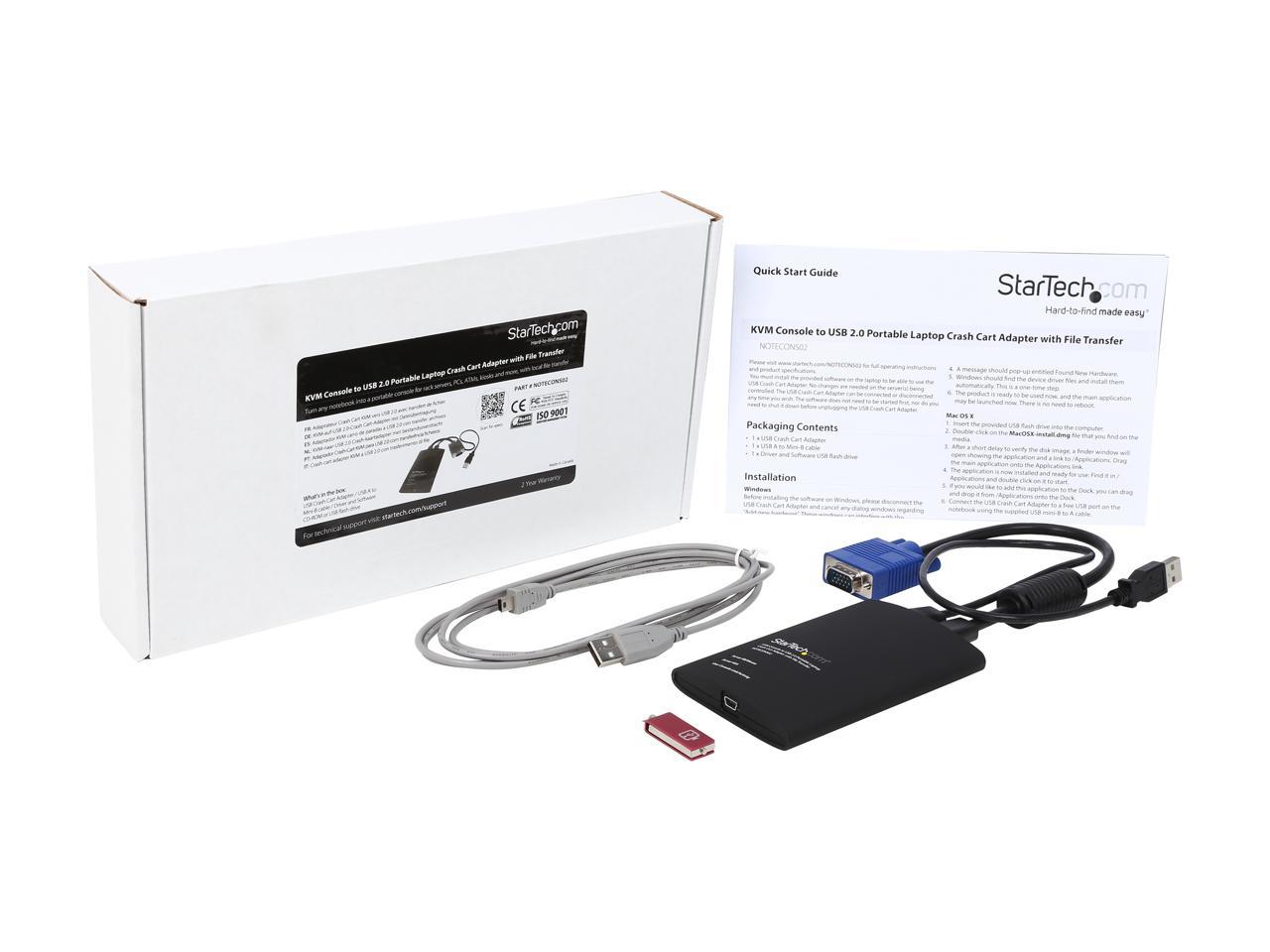 StarTech.com NOTECONS02 KVM Console to Laptop USB 2.0 Portable Crash Cart Adapter with File Transfer & Video Capture - Portable KVM Console