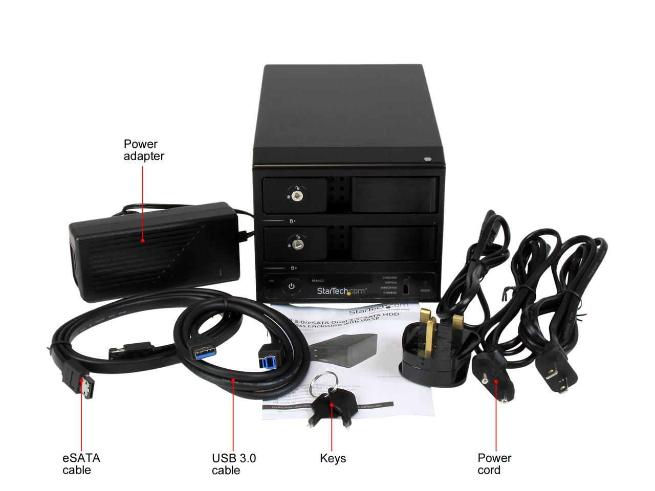 StarTech.com S352BU33RER 3.5" Black SATA III USB 3.0 / eSATA Dual-Bay Trayless 3.5� SATA III Hard Drive Enclosure with UASP