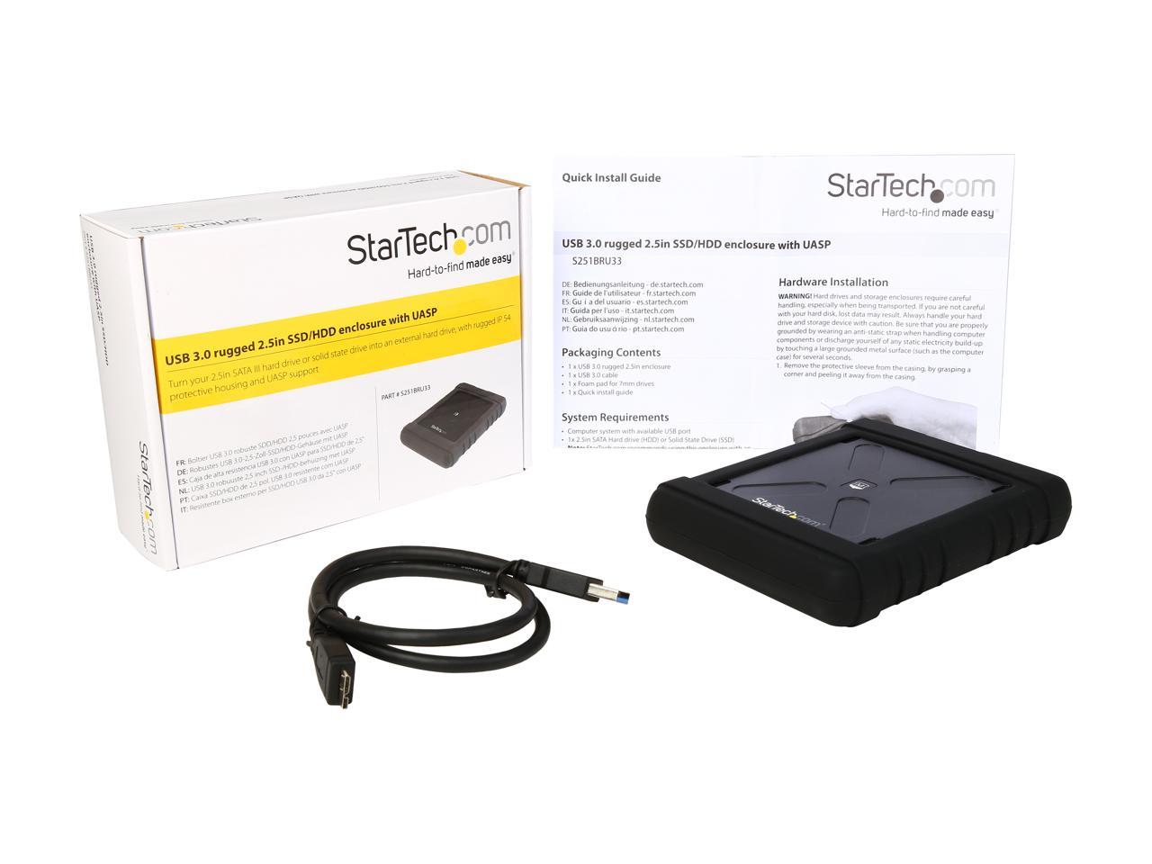 StarTech S251BRU33 2.5" USB 3.0 Hard Drive Enclosure - Rugged - Supports UASP - Tool-Less - IP54 - SSD USB External HDD Enclsoure