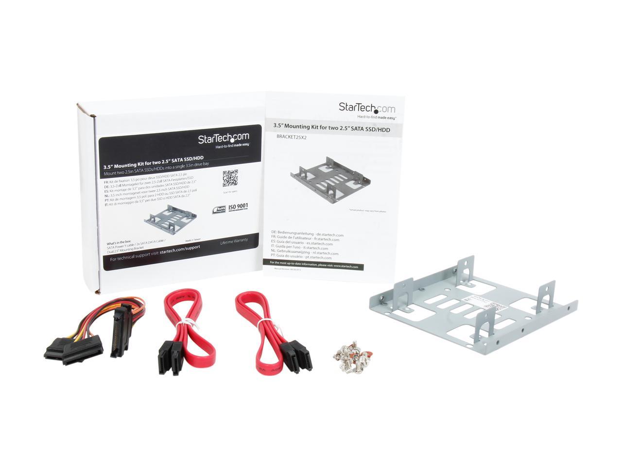 StarTech.com BRACKET25X2 Dual 2.5� to 3.5" Hard Drive Bay Mounting Bracket - 2.5" to 3.5" HDD / SSD Mounting Bracket w/ SATA Power and Data cabling
