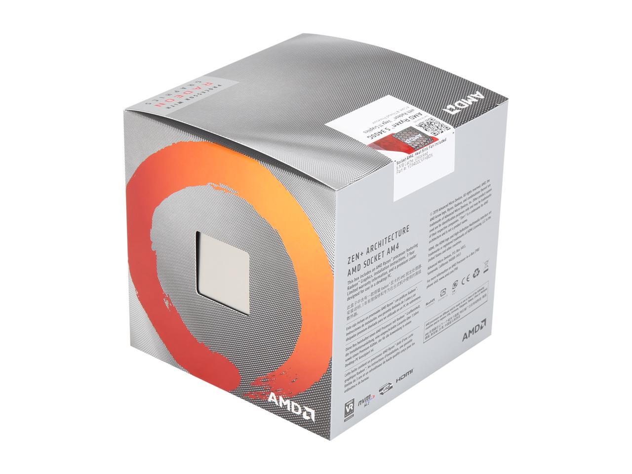 AMD RYZEN 5 3400G 4-Core 3.7 GHz (4.2 GHz Max Boost) Socket AM4 65W YD3400C5FHBOX Desktop Processor