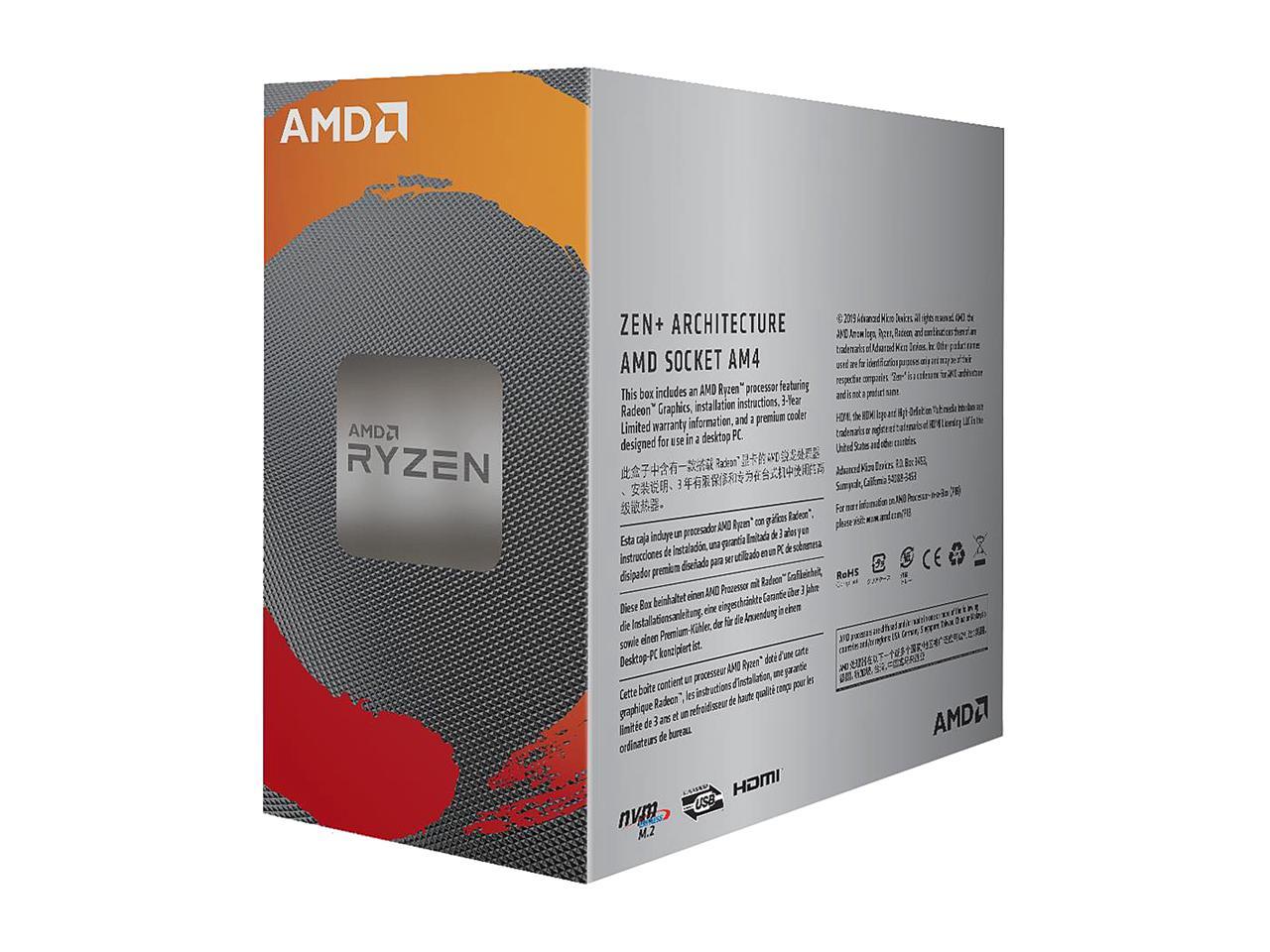 AMD RYZEN 3 3200G 4-Core 3.6 GHz (4.0 GHz Max Boost) Socket AM4 65W YD3200C5FHBOX Desktop Processor