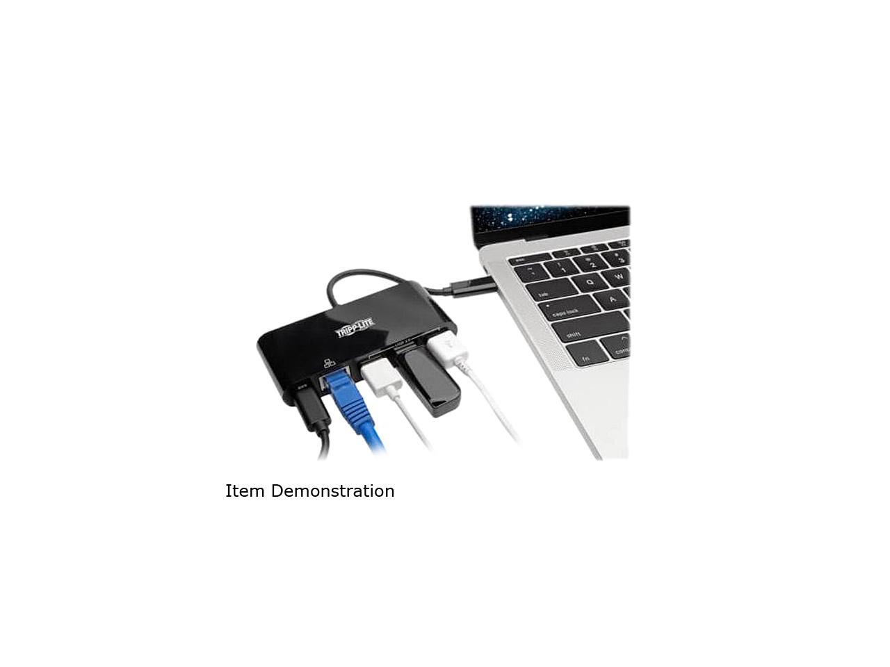 Tripp Lite USB-C to Ethernet Adapter with 3x USB-A, Gigabit, Thunderbolt 3—PD Charging, Black (U460-003-3AGB-C)