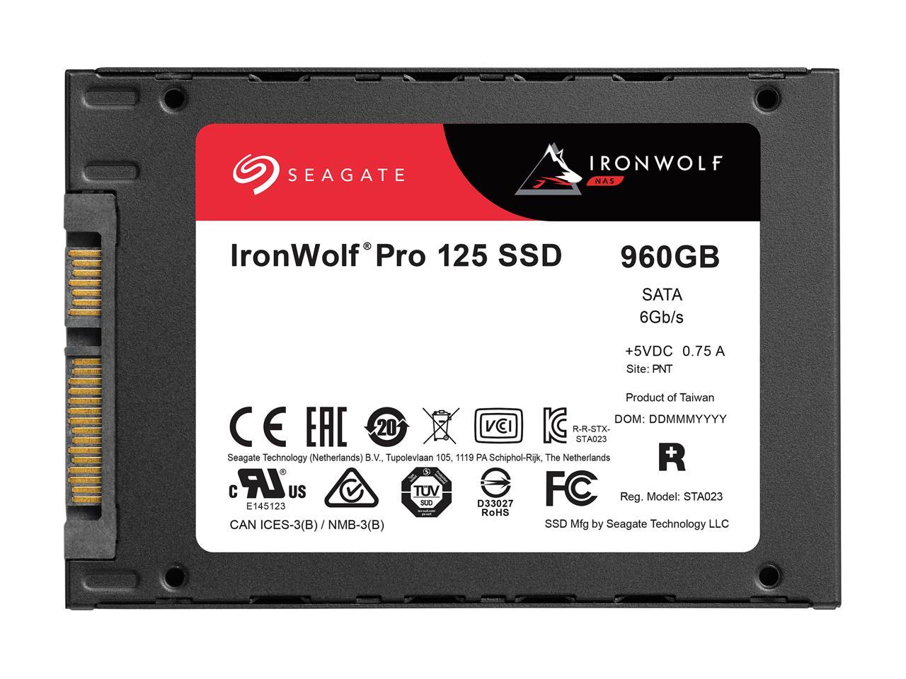 Seagate IronWolf Pro 125 SSD 960GB NAS Internal Solid State Drive - 2.5 Inch SATA 6Gb/s Speeds up to 545 MB/s, 1 DWPD Endurance and 24x7 Performance for Creative Pro, and SMB (ZA960NX1A001)