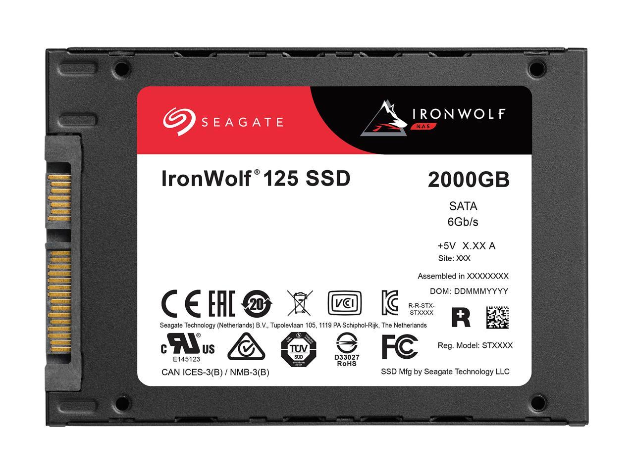 Seagate IronWolf 125 SSD 2TB NAS Internal Solid State Drive - 2.5 Inch SATA 6Gb/s Speeds of up to 560 MB/s, 0.7 DWPD Endurance and 24x7 Performance for Creative Pro and SMB/SME (ZA2000NM1A002)