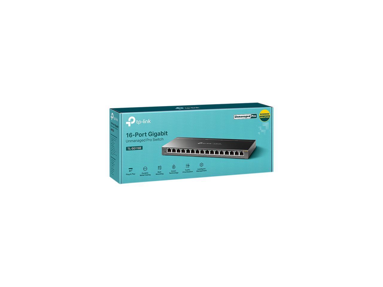 TP-Link 16 Port Gigabit Switch | Easy Smart Managed | Plug & Play | Lifetime Protection | Desktop/Wall-Mount | Sturdy Metal w/Shielded Ports | Support QoS, Vlan, IGMP and Link Aggregation (TL-SG116E)