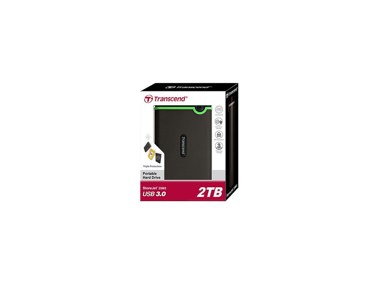 Transcend 2TB StoreJet 25M3 Military-grade Shock Resistance Portable External Hard Drive USB 3.0 Model TS2TSJ25M3 Iron Gray