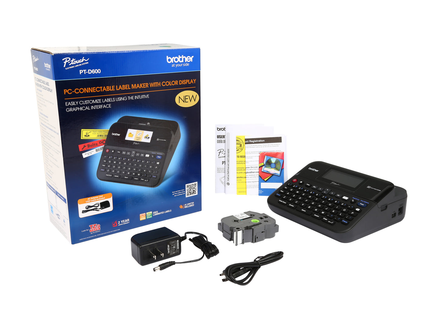 Brother P-touch Label Maker, PC-Connectable Labeler, Color Display, High-Resolution PC Printing, Black, Black/gray PTD600