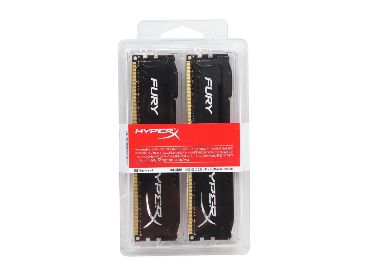 HyperX FURY 16GB (2 x 8GB) 240-Pin DDR3 SDRAM DDR3 1600 (PC3 12800) Desktop Memory Model HX316C10FBK2/16