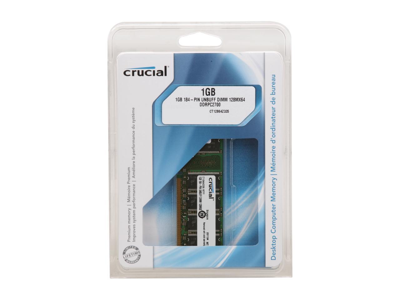 Crucial 1GB 184-Pin DDR SDRAM DDR 333 (PC 2700) Desktop Memory Model CT12864Z335