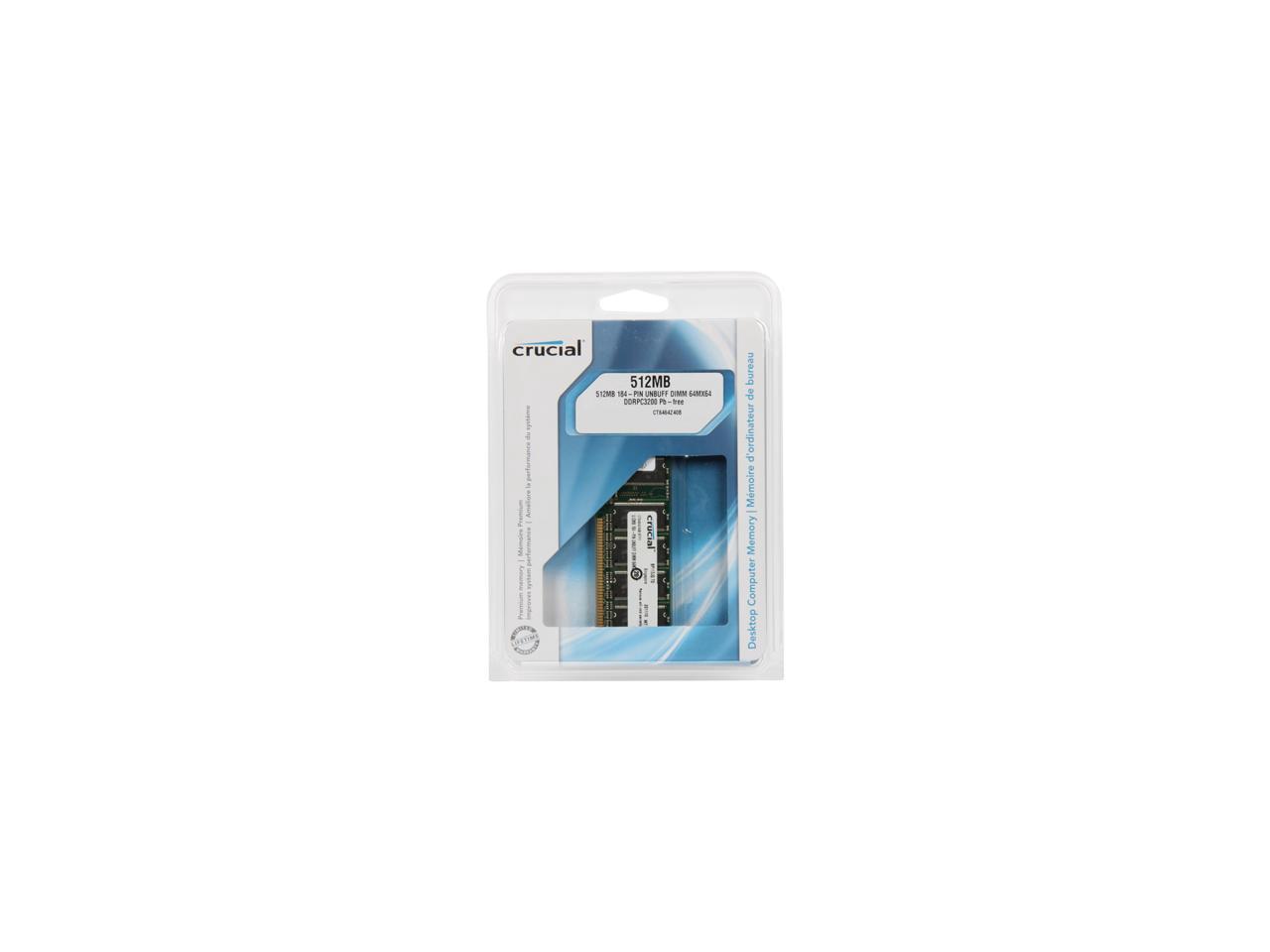 Crucial 512MB 184-Pin DDR SDRAM DDR 400 (PC 3200) Desktop Memory Model CT6464Z40B