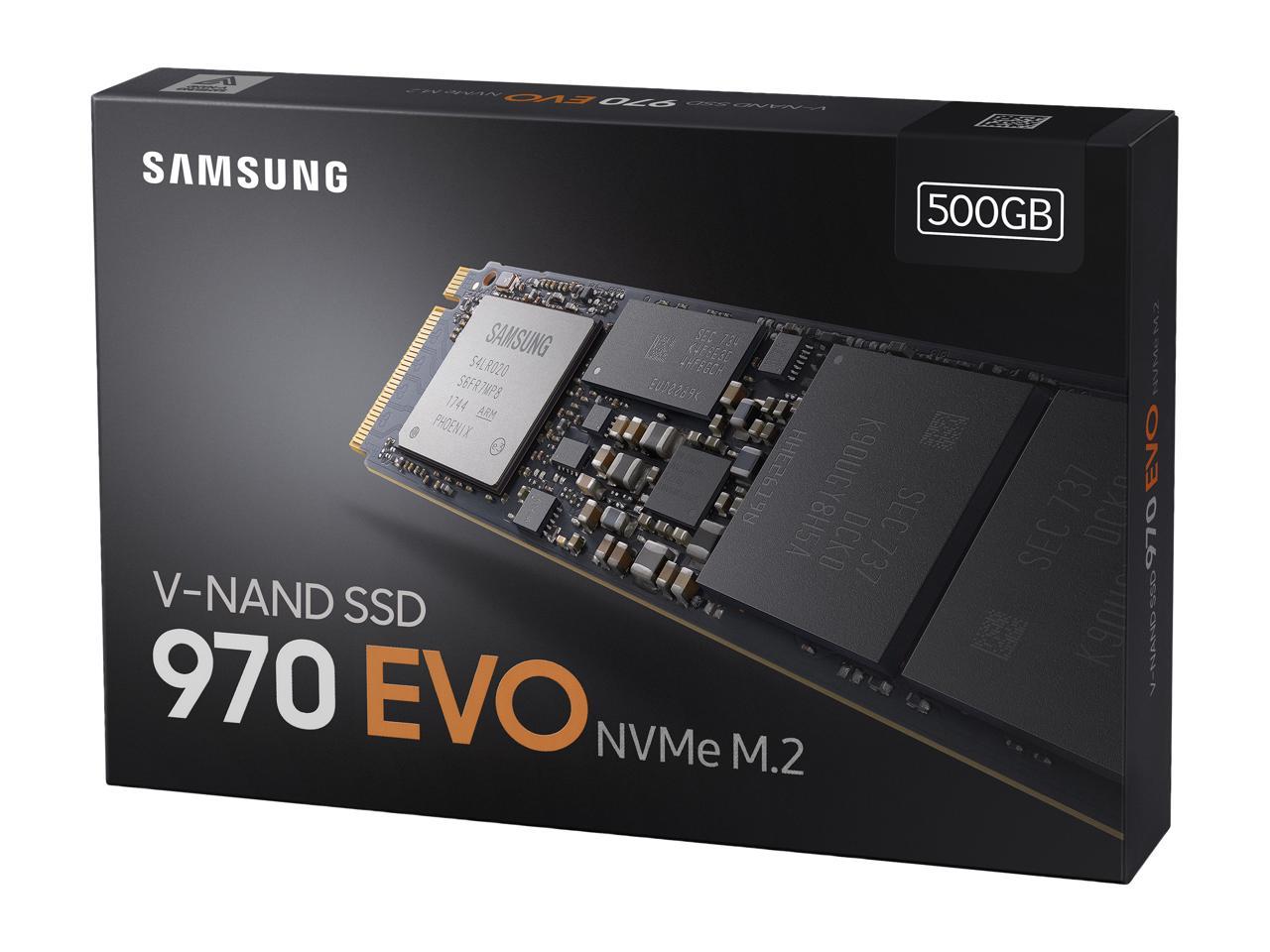 SAMSUNG 970 EVO M.2 2280 500GB PCIe Gen3. X4, NVMe 1.3 V-NAND 3-bit MLC Internal Solid State Drive (SSD) MZ-V7E500BW
