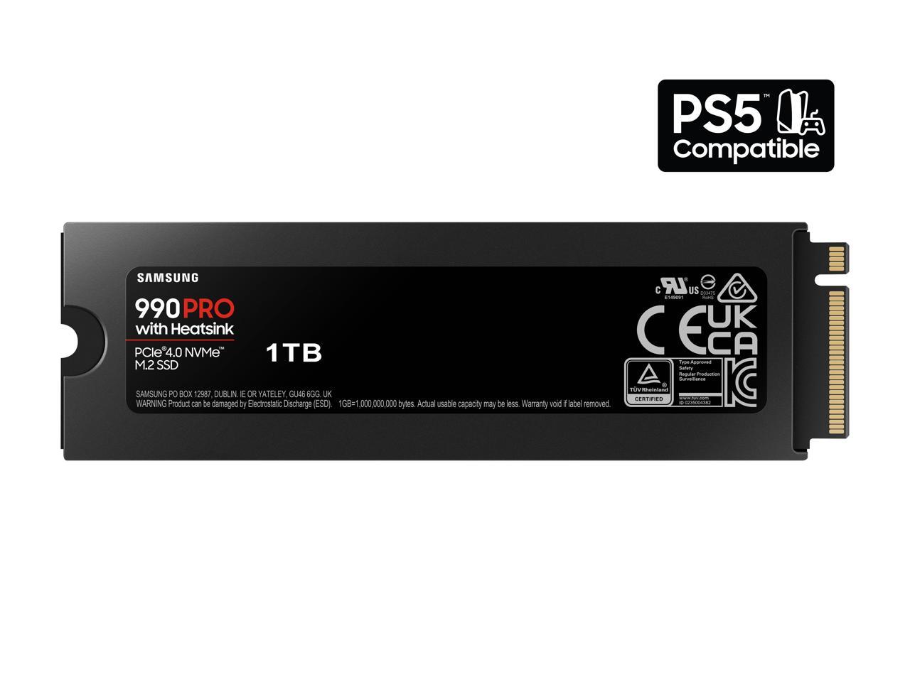 SAMSUNG 990 PRO w/ Heatsink Normal Package M.2 2280 1TB PCI-Express Gen 4.0 x4, NVMe 2.0 V7 V-NAND 3bit MLC Internal Solid State Drive (SSD) MZ-V9P1T0CW