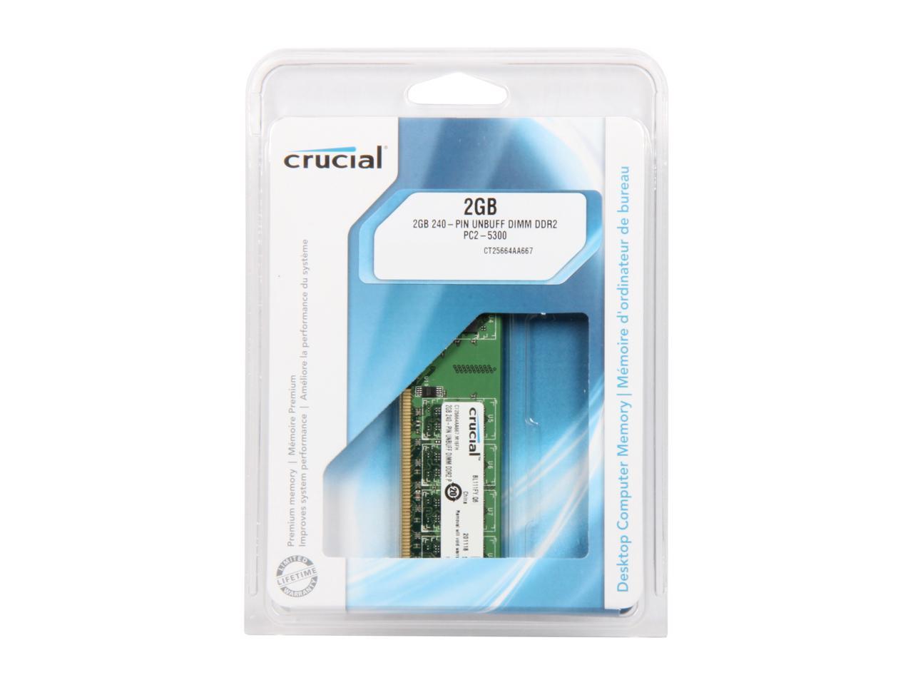 Crucial 2GB 240-Pin DDR2 SDRAM DDR2 667 (PC2 5300) Micron Chipset Desktop Memory Model CT25664AA667