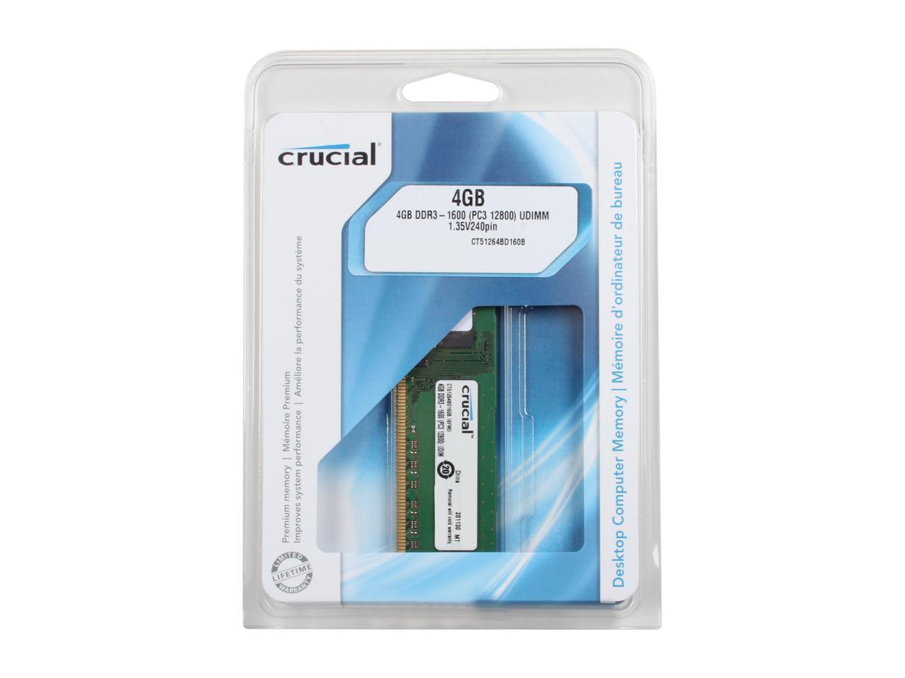 Crucial 4GB 240-Pin DDR3 SDRAM DDR3L 1600 (PC3L 12800) Desktop Memory Model CT51264BD160B