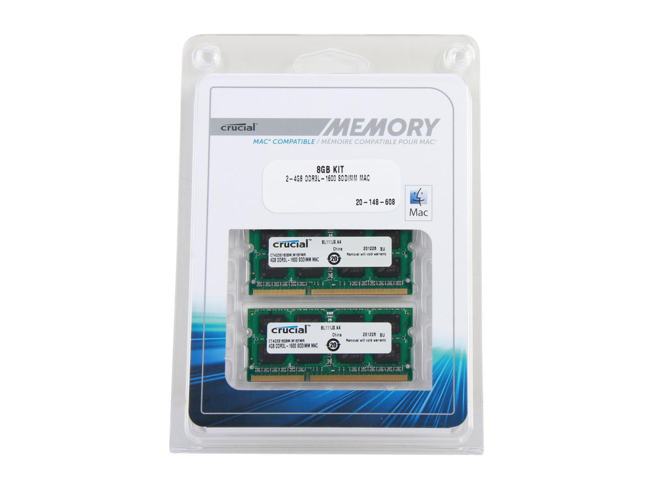 Crucial 8GB (2 x 4GB) DDR3 1600 (PC3 12800) Memory for Apple Model CT2K4G3S160BM