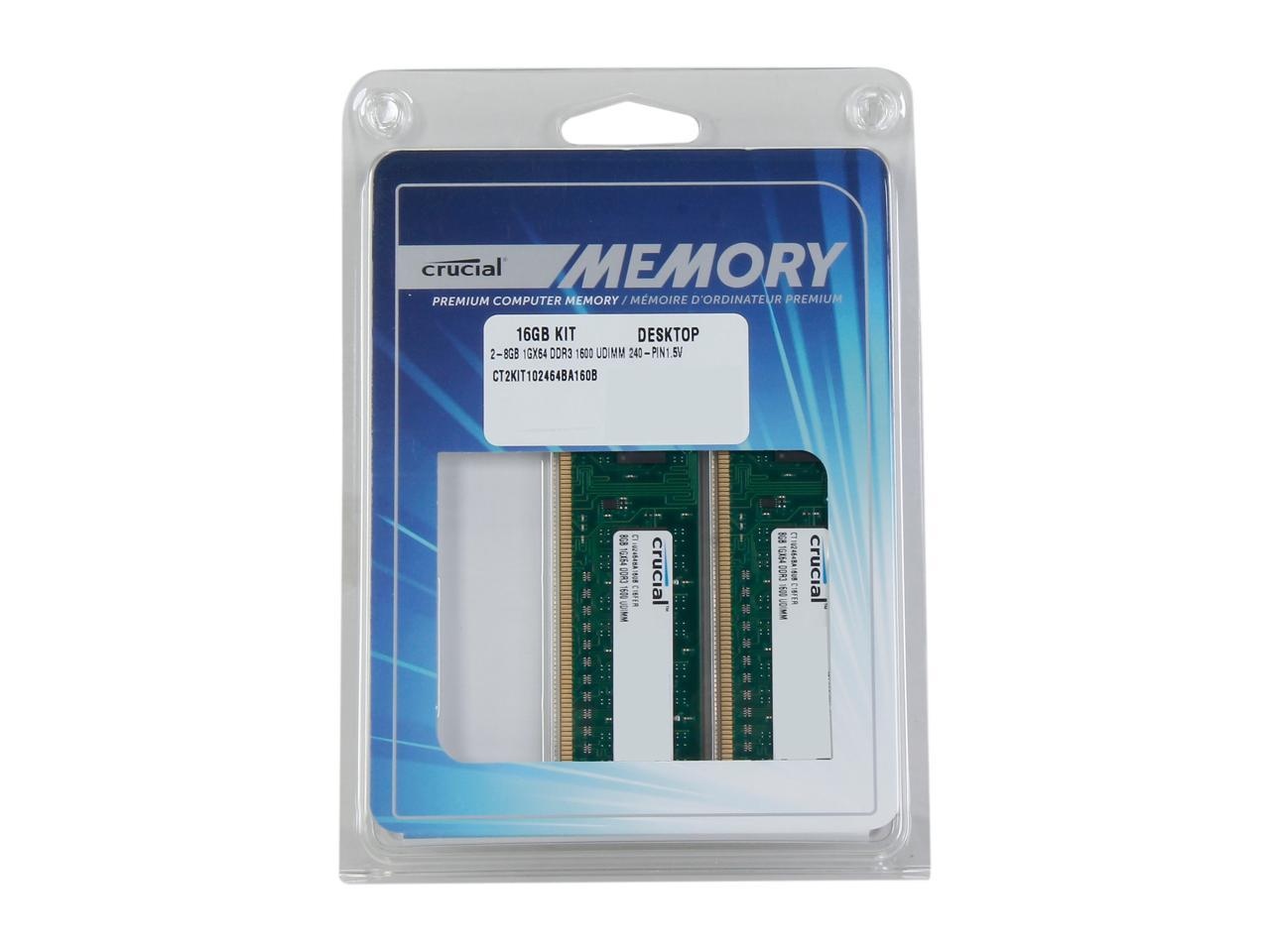 Crucial 16GB (2 x 8GB) 240-Pin DDR3 SDRAM DDR3 1600 (PC3 12800) Desktop Memory Model CT2KIT102464BA160B