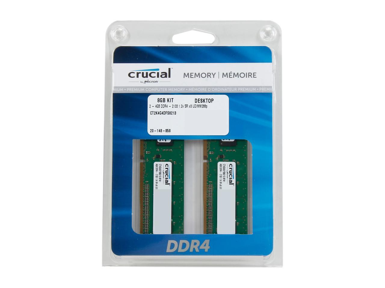 Crucial 8GB (2 x 4GB) 288-Pin DDR4 SDRAM DDR4 2133 (PC4 17000) Desktop Memory Model CT2K4G4DFS8213