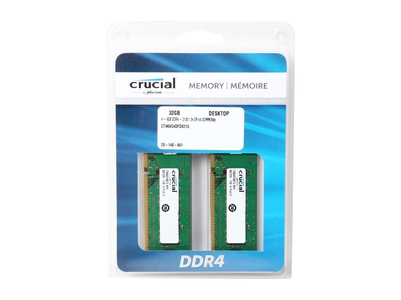 Crucial 32GB (4 x 8GB) 288-Pin DDR4 SDRAM DDR4 2133 (PC4 17000) Micron Chipset Desktop Memory Model CT4K8G4DFD8213