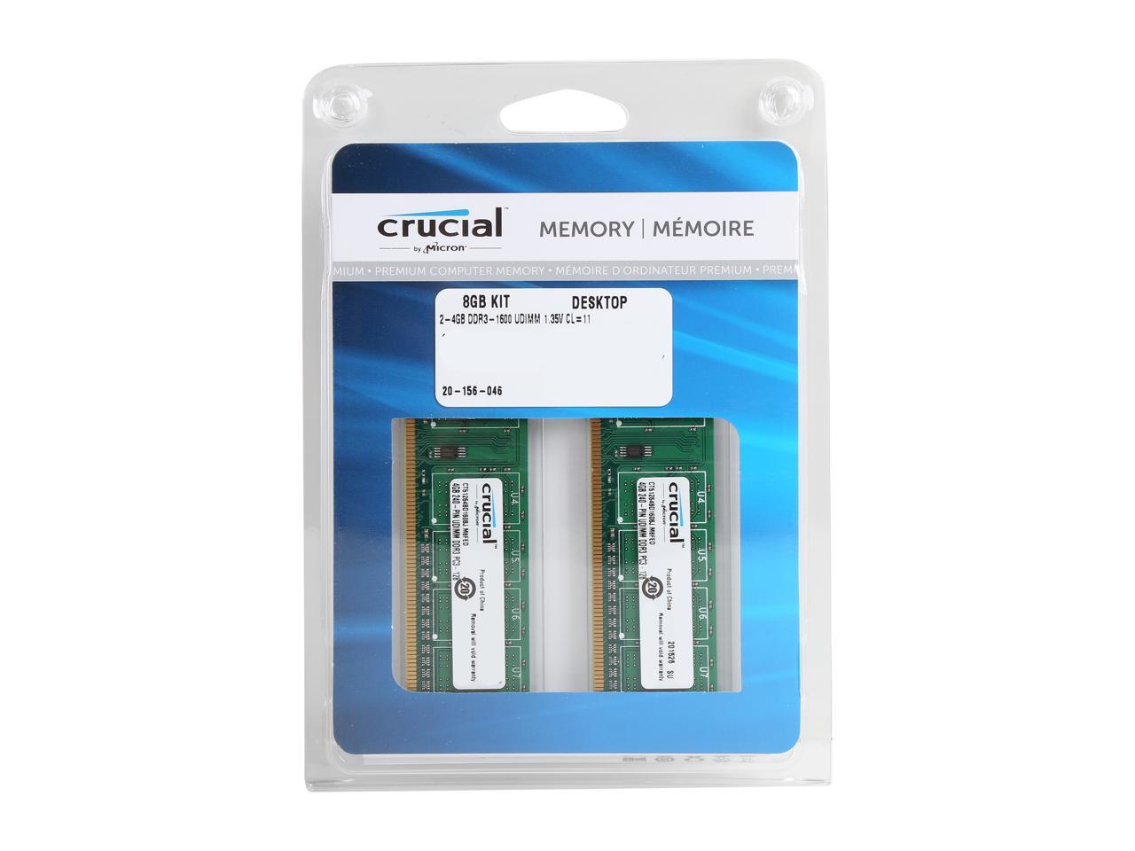 Crucial 8GB (2 x 4GB) 240-Pin DDR3 SDRAM DDR3L 1600 (PC3L 12800) High Density Desktop Memory Model CT2K51264BD160BJ