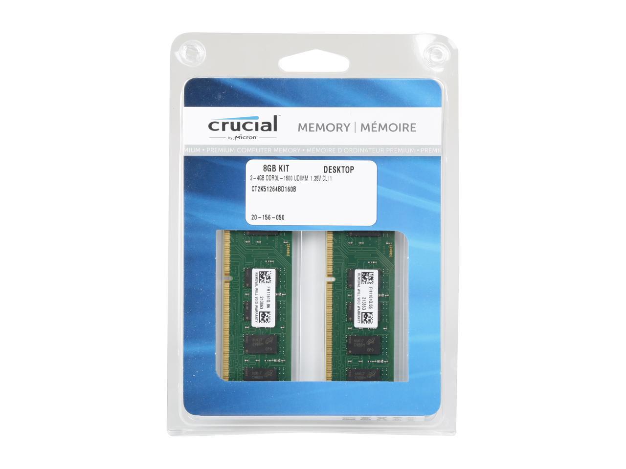 Crucial 8GB (2 x 4GB) 240-Pin DDR3 SDRAM DDR3L 1600 (PC3L 12800) Desktop Memory Model CT2K51264BD160B
