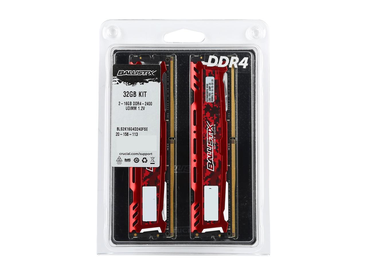 Ballistix Sport LT 32GB (2 x 16GB) 288-Pin DDR4 SDRAM DDR4 2400 (PC4 19200) Desktop Memory Model BLS2K16G4D240FSE