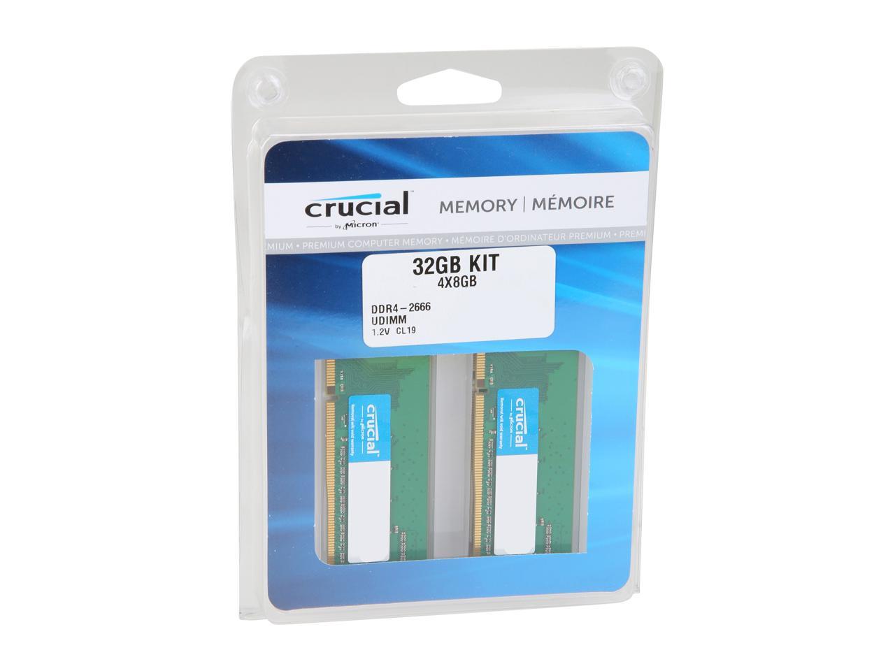 Crucial 32GB (4 x 8GB) DDR4 2666MHz DRAM (Desktop Memory) CL19 1.2V SR DIMM (288-pin) CT4K8G4DFS8266