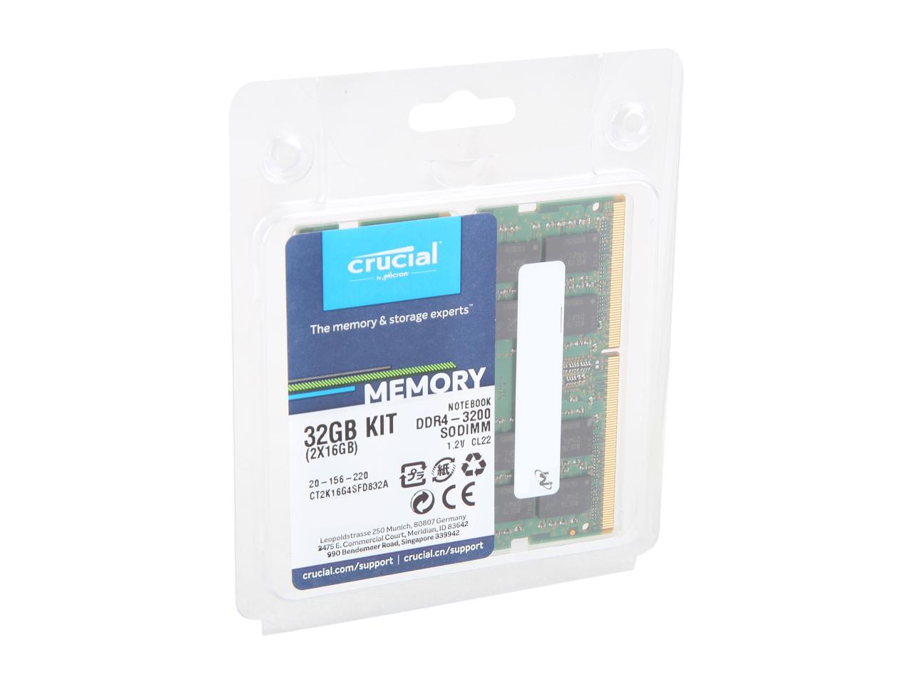 Crucial 32GB (2 x 16GB) 260-Pin DDR4 SO-DIMM DDR4 3200 (PC4 25600) Laptop Memory Model CT2K16G4SFRA32A