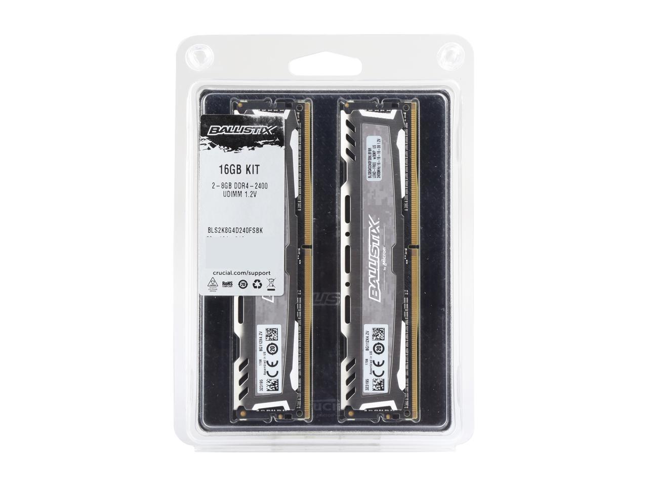 Ballistix Sport LT 16GB Kit (8GBx2) DDR4 2400 MT/s (PC4-19200) SR x8 DIMM 288-Pin - BLS2K8G4D240FSBK (Gray)