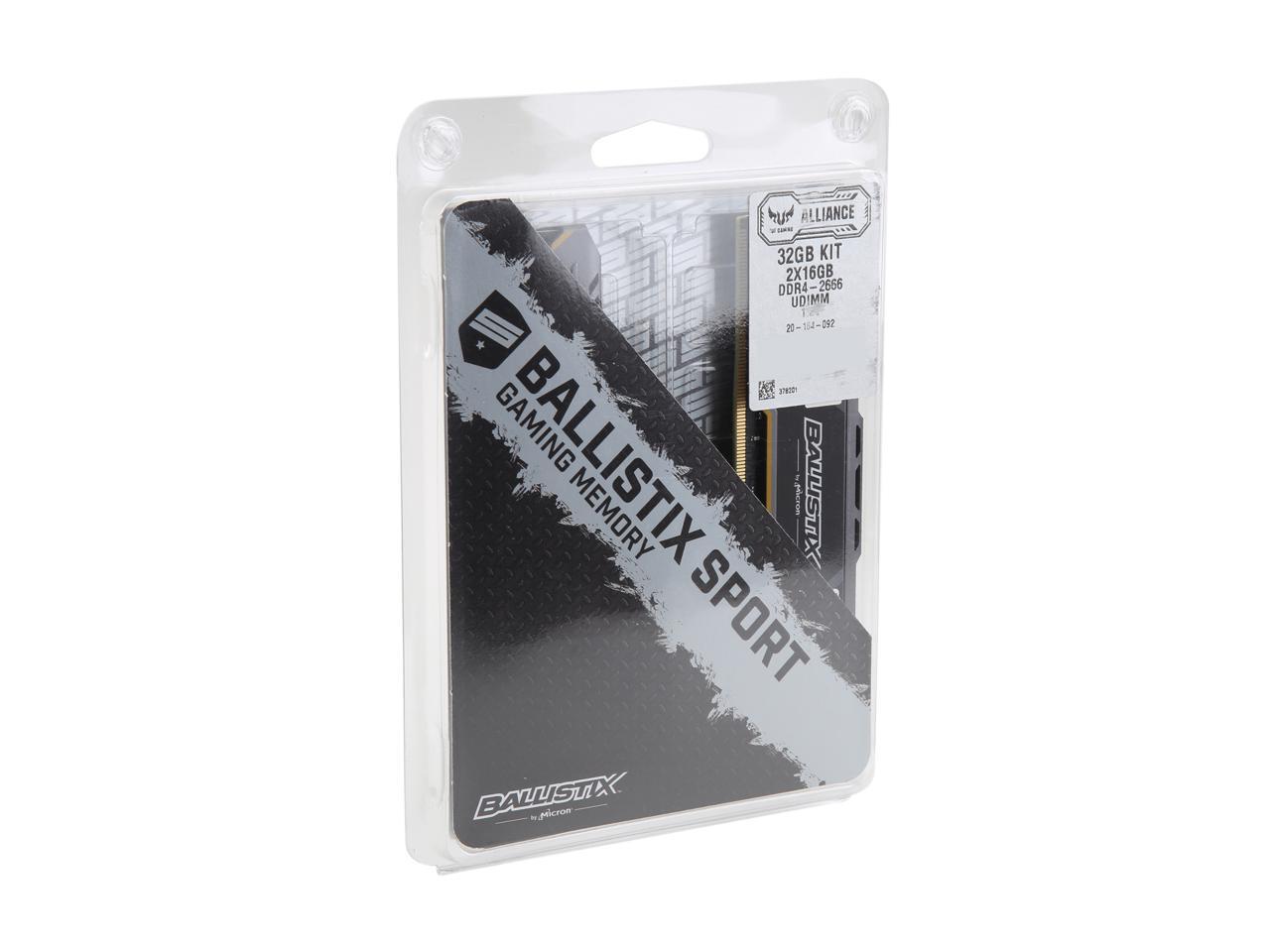 Crucial Ballistix Sport AT 2666 MHz DDR4 DRAM Desktop Gaming Memory Kit 32GB (16GBx2) CL16 BLS2K16G4D26BFST
