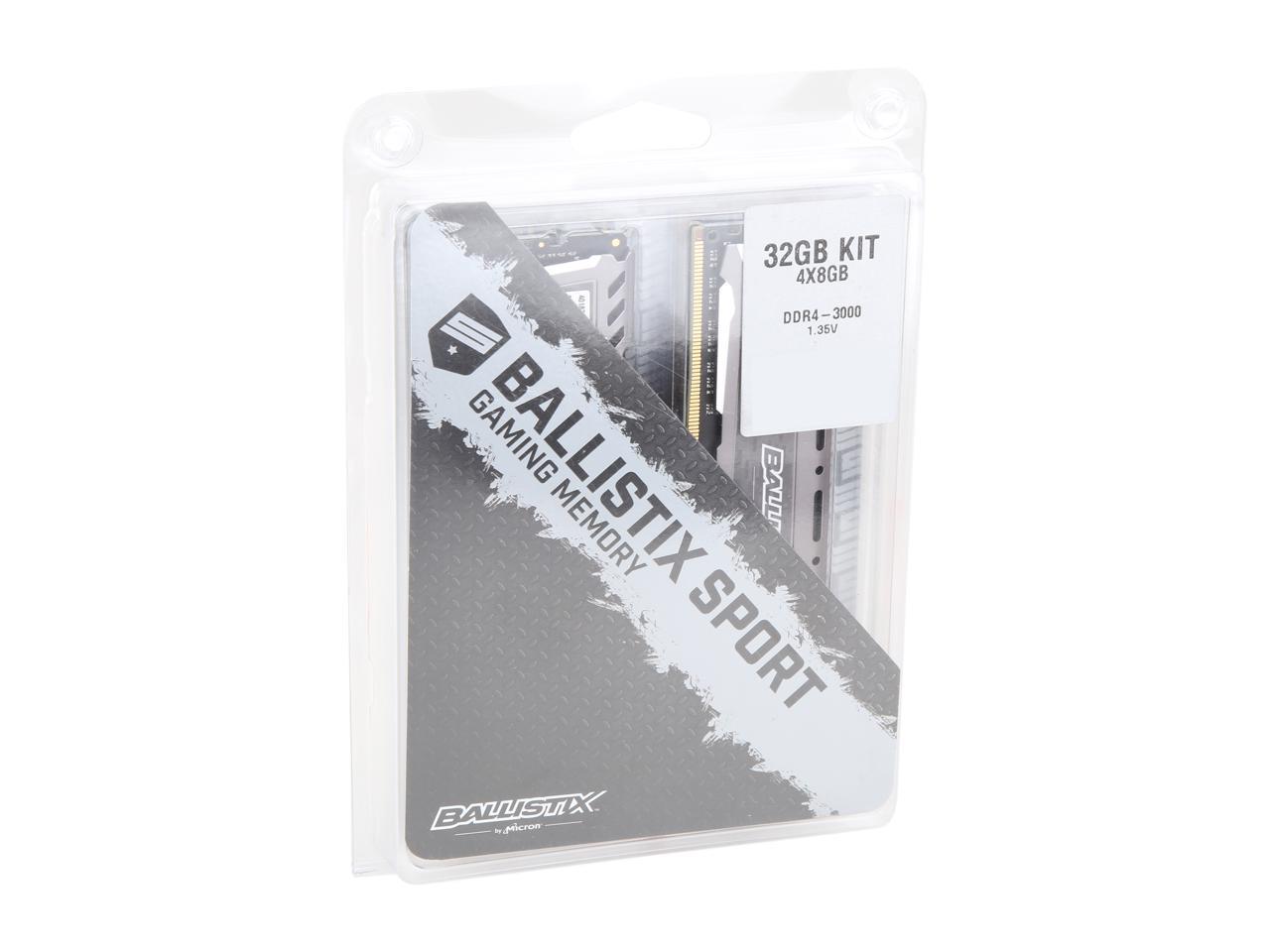 Ballistix Sport LT 32GB (4 x 8GB) 288-Pin DDR4 SDRAM DDR4 3000 (PC4 24000) Desktop Memory Model BLS4K8G4D30AESBK