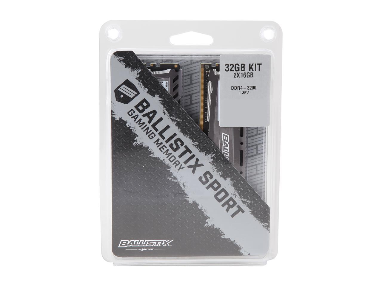 Ballistix Sport LT 32GB (2 x 16GB) 288-Pin DDR4 SDRAM DDR4 3200 (PC4 25600) Desktop Memory Model BLS2K16G4D32AESB