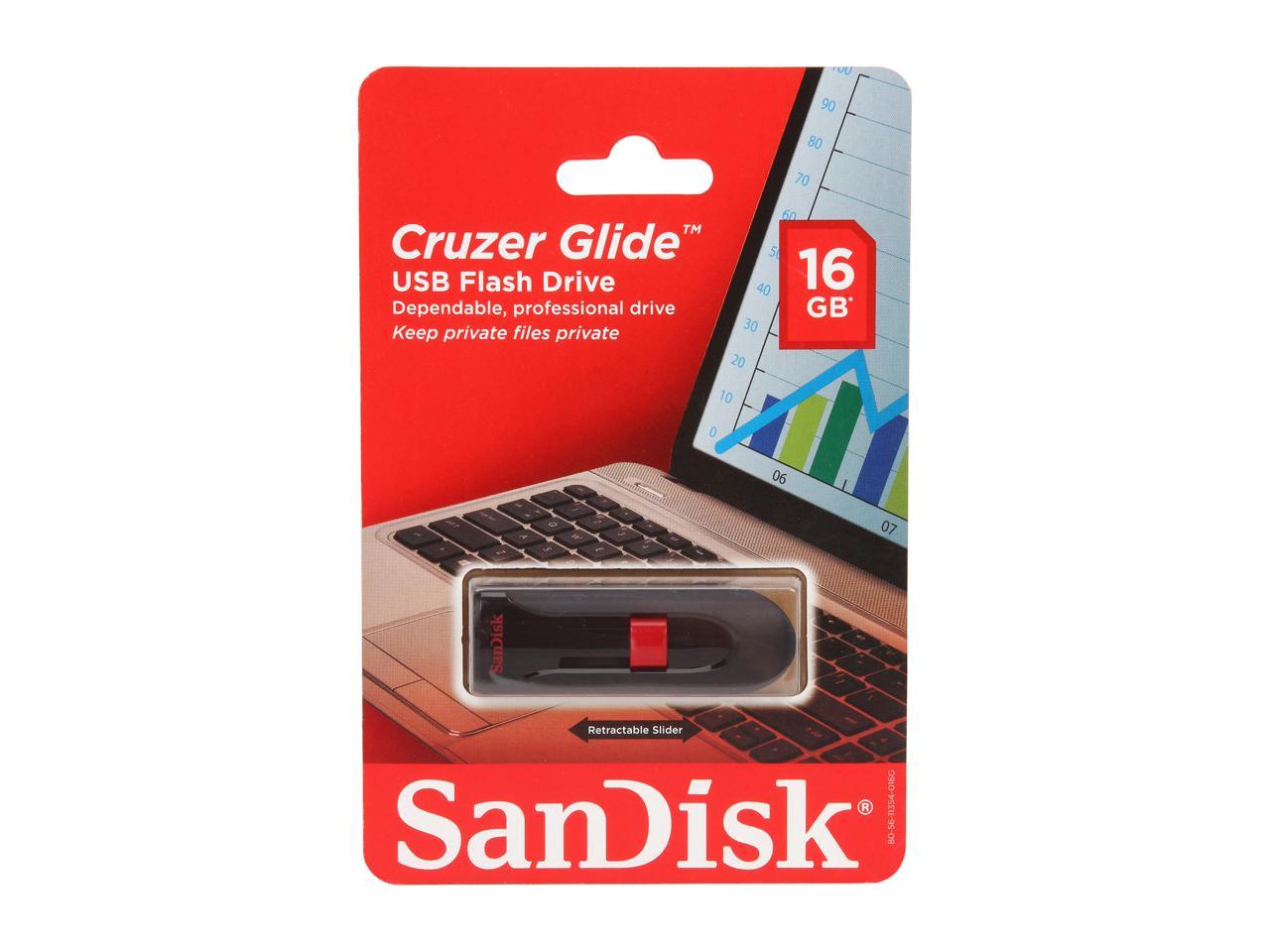 SanDisk Cruzer Glide 16 GB USB 2.0 Flash Drive - Black, Red