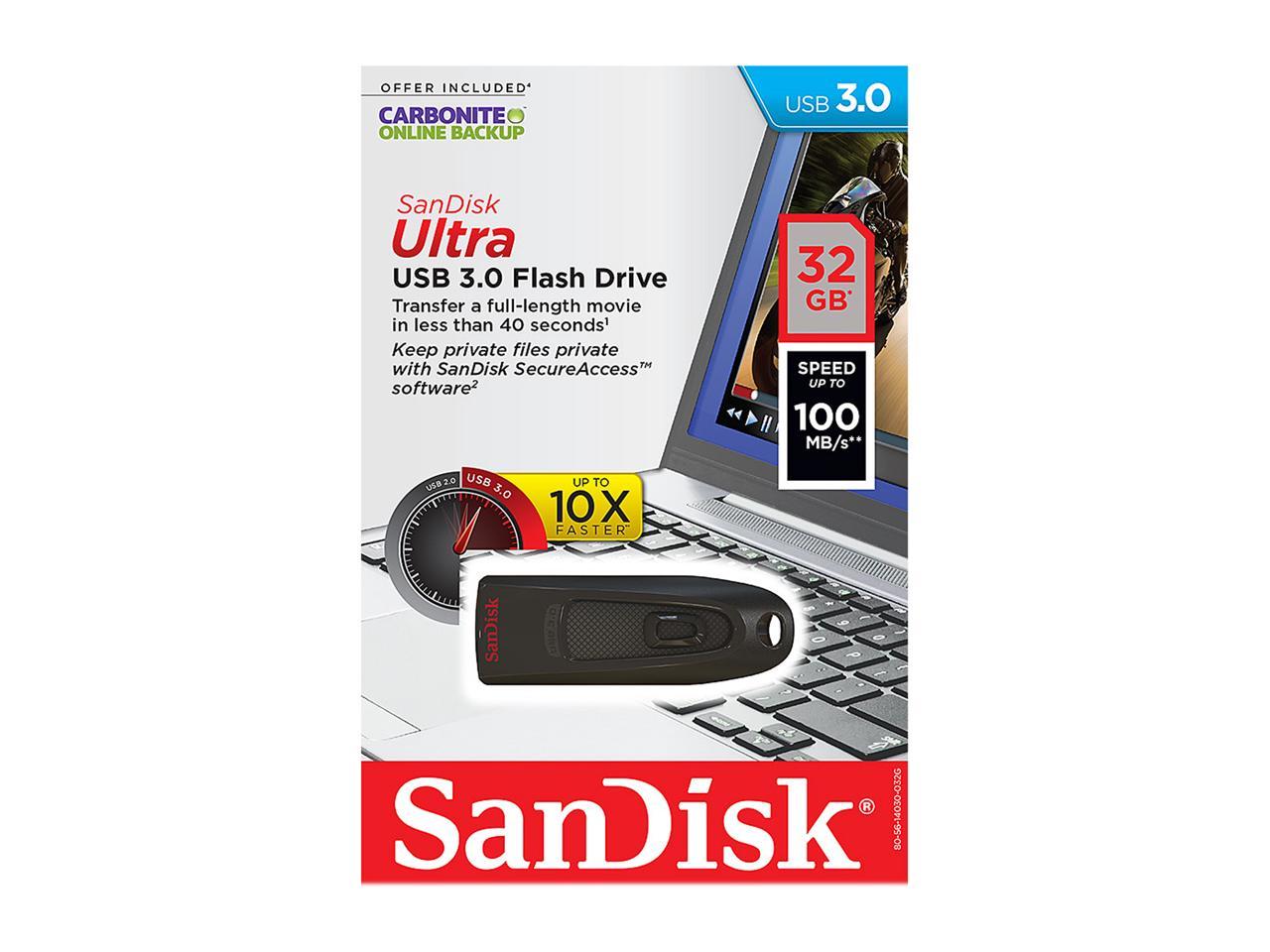 SanDisk 32GB Ultra CZ48 USB 3.0 Flash Drive, Speed Up to 100MB/s (SDCZ48-032G-UAM46)