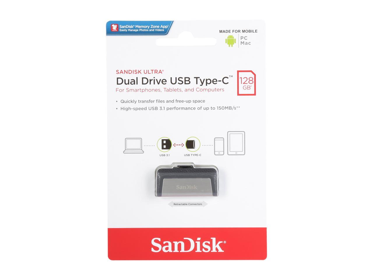 SanDisk 128GB Ultra Dual Drive USB Type-C Flash Drive, Speed Up to 150MB/s (SDDDC2-128G-G46)