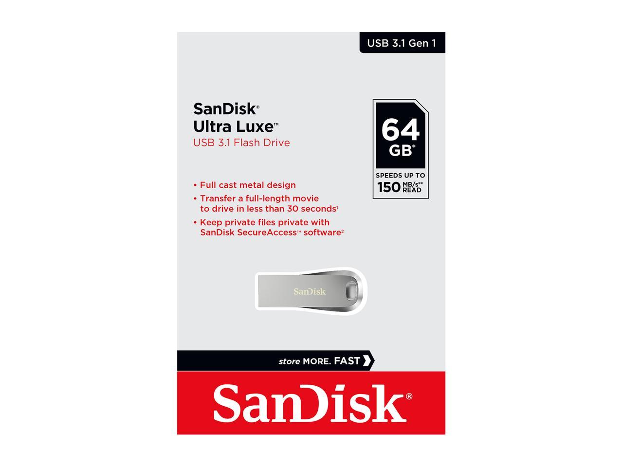 SanDisk 64GB Ultra Luxe USB 3.1 Flash Drive, Speed Up to 150MB/s (SDCZ74-064G-G46)