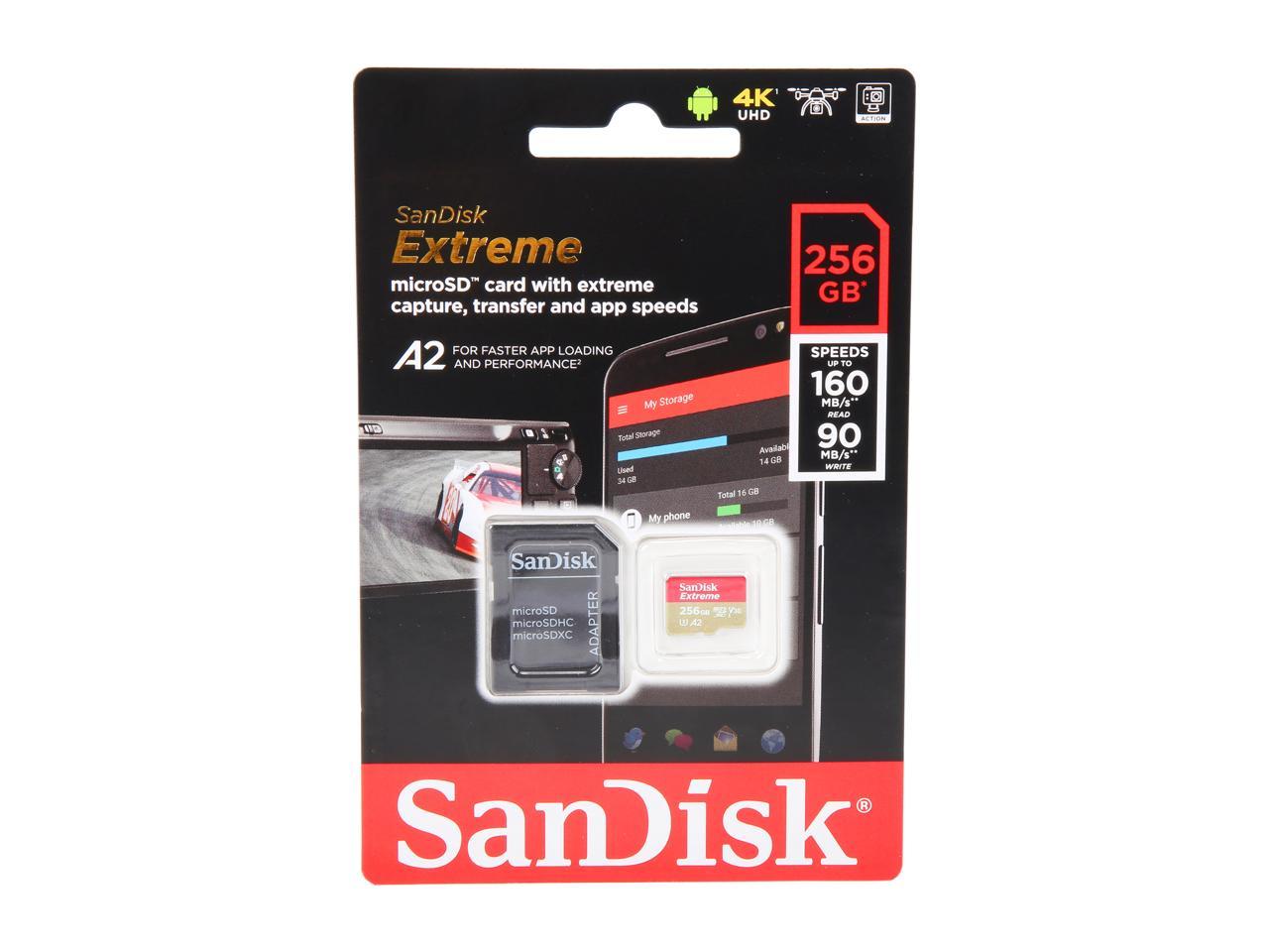 SanDisk 256GB Extreme microSDXC UHS-I/U3 A2 Memory Card with Adapter, Speed Up to 160MB/s (SDSQXA1-256G-GN6MA)