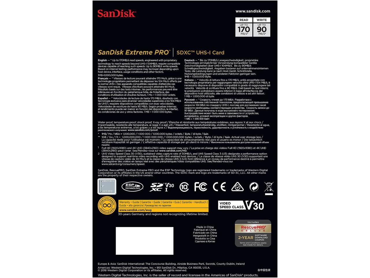 SanDisk Extreme Pro 512GB SDXC UHS-I/U3 V30 Memory Card, Speed Up to 170MB/s (SDSDXXY-512G-GN4IN)