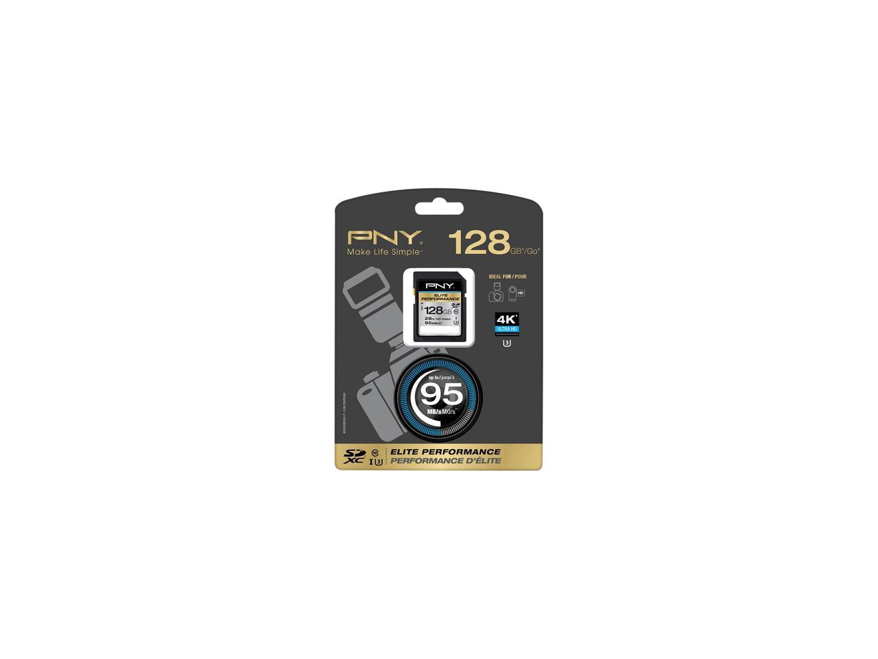 PNY 128GB Elite Performance SDXC UHS-I/U3 Class 10 Memory Card, Speed Up to 95MB/s (P-SDX128U395-GE)